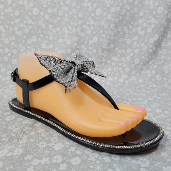 Womens Bamboo Black Rhinestone Thong Sandals Size 8 - Picture 5 of 9